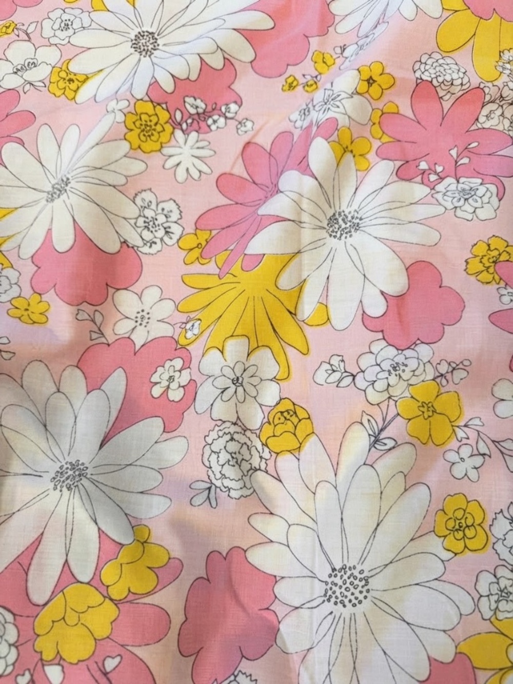 Vintage Cannon 1970s Groovy Pink Mod Floral Full Fitted Sheet